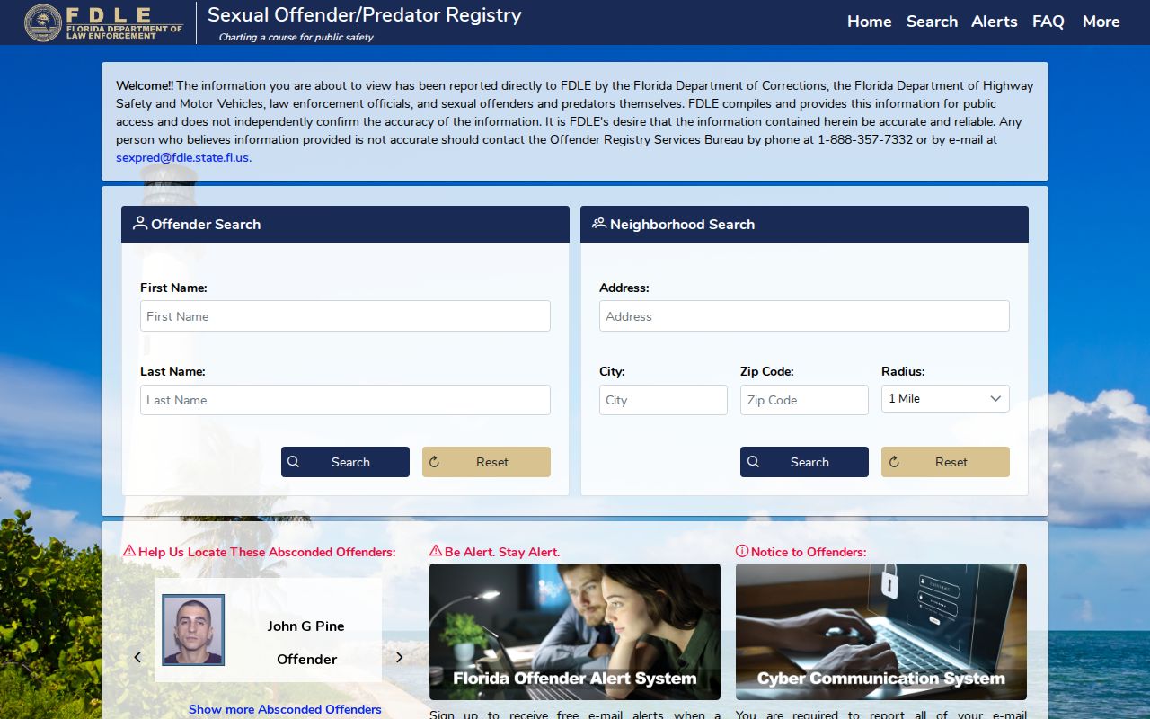 FDLE registry search for a narrow Collier County post-release status